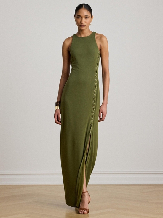Ralph Lauren Dresses & Skirts - Ralph Lauten Olive Green Jersey Lace-Up Gown Size 8 NWT